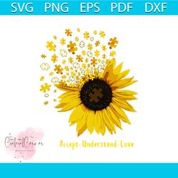 sunflower accept understand love autism svg, autism svg, autism awareness svg, autism sunflower svg, sunflower puzzle sv
