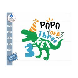papa of a three rex svg, papa three rex birthday, third birthday saurus svg, dinosaur birthday parent, t-rex birthday ma
