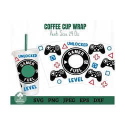 Gamer Fuel Coffee Cup Wrap Svg, Gamepad Controller Coffee Cup Wrap Svg, Gamer Coffee Cup Wrap Svg