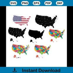 USA Map Bundle Svg, Nation Svg, United States Svg, America Map Svg, 50 States Of America Svg, American Flag Svg, USA Fla
