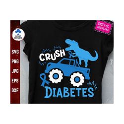 crush diabetes dinosaur svg, diabetes t-rex monster truck svg, kid wear blue for mom nana grandpa grandma, diabetes blue