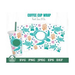 Turtle Coffee Cup Wrap Svg, Sea Turtle Full Wrap Svg, Sea World Coffee Cup Wrap Svg, Sea Turtle Coffee Cup Svg, Ocean Co