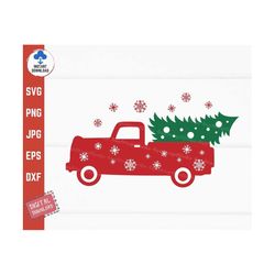 red christmas tree truck svg, christmas truck and tree svg, vintage truck and tree with snowflake svg, red christmas tru