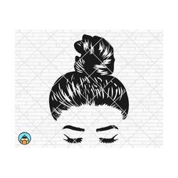 girl with messy bun, easy weed, messy bun svg, cute girl, girl bun, bun svg, top knot svg, hair bun svg, cricut, silhoue