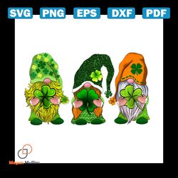 three gnomes hold shamrocks svg, st. patricks day svg, gnome svg, three gnomes svg, patricks day svg, shamrocks svg, luc