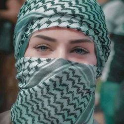 white and green shemagh keffiyeh arab scarf, head scarf, head wrap, dust protector