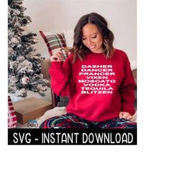 reindeer names wine glass svg, christmas sweatshirt svg instant download, cricut cut file, silhouette cut file