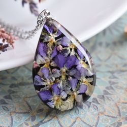 Pendant real pansy. Real flower necklace. Flowers in resin.