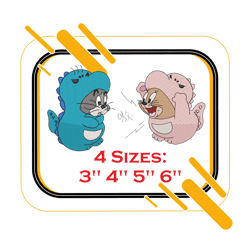 Embroidery design Tom and Jerry in dinosaur costumes