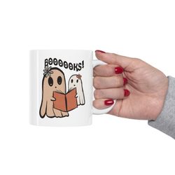 halloween booooooks mug, halloween ghost mug, book lover gift mug, boooks coffee mug, cute ghost mug, halloween ceramic