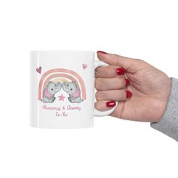 mummy & daddy to be twin girls elephants mug, girls mummy and daddy mug, expectant parents gift mug, baby shower mug, pr