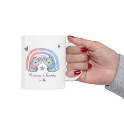 mummy & daddy to be twins boy girl elephant mug, boy girl mummy and daddy mug, expectant parents gift mug, baby shower m