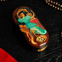Lady with a dog lacquer box hand painted unique Russian collectible box
