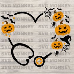 Halloween Stethoscope Svg, Nurse Halloween Svg, Pumpkin Stethoscope Svg, Halloween Pumpkin Medical Svg SVG EPS DXF PNG