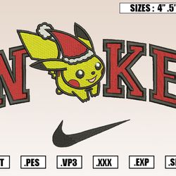 nike pikachu santa embroidery designs, christmas embroidery design file instant download