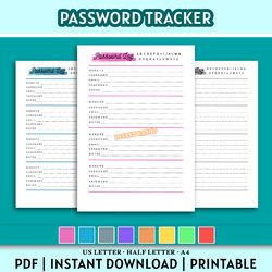Password Log Printable: Secure Your Online World – Instant Download (A4 / Half Letter / US Letter)
