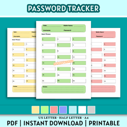 Printable Crypto Password Keeper, Crypto Wallet Seed Phrase Keeper – Instant Download (A4 / Half Letter / US Letter)