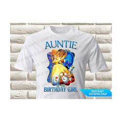 beauty and the beast auntie of the birthday girl iron on transfer, beauty and the beast iron on transfer, belle iron on