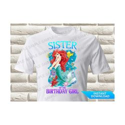 little mermaid ariel sister of the birthday girl iron on transfer, mermaid ariel iron on transfer, ariel birthday shirt