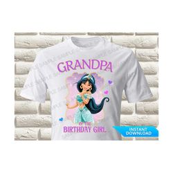jasmine grandpa of the birthday girl iron on transfer, princess jasmine iron on transfer, jasmine birthday shirt iron on