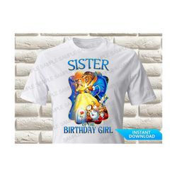 beauty and the beast sister of the birthday girl iron on transfer, beauty and the beast iron on transfer, belle iron on