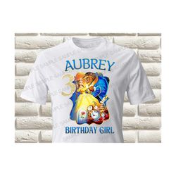 beauty and the beast iron on transfer, beauty and the beast birthday girl iron on transfer, princess belle iron on trans