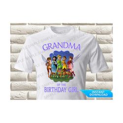 tinkerbell grandma of the birthday girl iron on transfer, tinkerbell iron on transfer, tinkerbell birthday shirt iron on