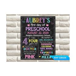 first day of preschool, first day of school sign, back to school sign chalkboard, photo prop, printable, first day of ki