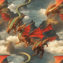 A Flight of Dragons Pattern Tileable Repeating Pattern