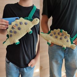 Crochet pattern sling bag - dino, crochet pattern waist baby bag, kids fanny pack PDF, crochet pattern chest bags
