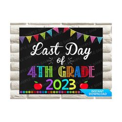 last day of 4th grade sign, last day of fourth grade sign chalkboard, last day of school sign, last day of school chalkb