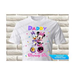 minnie mouse and daisy duck daddy of the birthday girl iron on transfer, minnie mouse and daisy duck iron on transfer, m