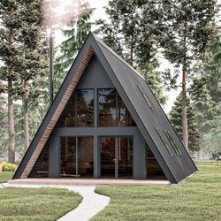 modern a frame cabin, 28ft by 45ft, 1260 sq. ft. tiny house