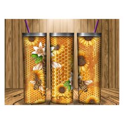 honeycomb bee with sunflower and lily sublimation designs, skinny tumbler 20 oz design, bee tumbler wrap, sunflowers 20o