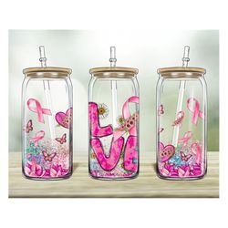 breast cancer love 16oz libbey glass png,16oz libbey cup,libbey cup sublimation design,pink ribbon love,breast cancer pn