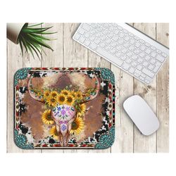 bull skull cowhide gemstone mouse pad png, western design, mouse pad png, western png, bull skull png, sunflower png, di