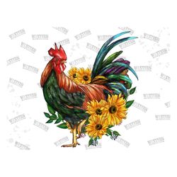 rooster with sunflowers png sublimation design, rooster png, western rooster png, sunflower png, sunflower rooster png,