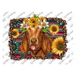 goat with sunflower and western background png, goat png, western goat design, sunflower png, gemstone, serape png, subl