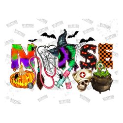 Halloween Nurse Png Sublimation Design,Nurse Clipart, Halloween Vibes Png,Pumpkin Png, Witch Hat Png, Syringe Png, Digit