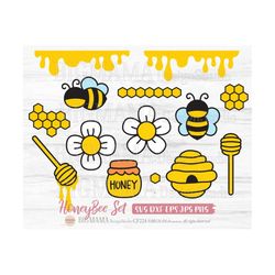 Honey Bee SVG,Honeycomb,Honeybee,Bundle,Honey Drip,Fower,Pot,Bumblebee,DXF,Cut File,PNG,Vinyl,Cricut,Silhouette,Instant