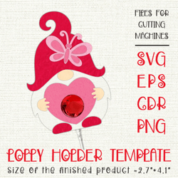 Valentine Gnome | Lollipop Holder | Paper Craft Template SVG
