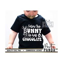 follow the bunny he has chocolate svg png, egg hunt svg, funny easter svg, kids easter shirt svg, easter sign svg, baby