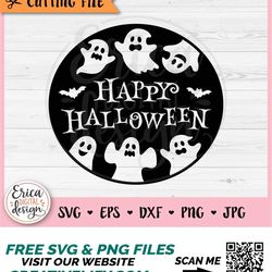 happy halloween round sign svg cut file for cricut silhouette happy halloween door sign funny ghosts bats welcome sign h