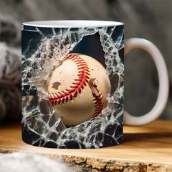 baseball mug bundle, sport mug , mug 11oz 15oz press mug , crack hole mug