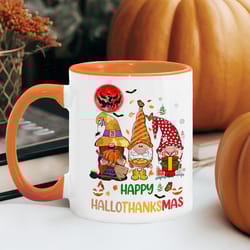 cute gnomes thanksgiving, halloween and christmas mug, happy hallothanksmas mug, gnome mug, halloween mug, thanksgiving