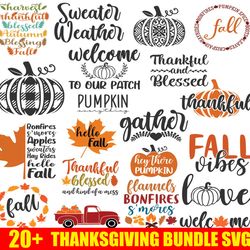 20 thanksgiving svg bundle, fall svg, thankful svg, autumn svg, pumpkin svg, turkey svg, instant download