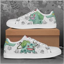 bulbasaur pokemon low top leather skate shoes, tennis shoes, fashion sneakers l98