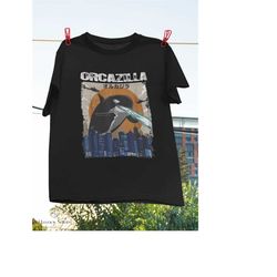 funny orcazilla killer whale vintage t-shirt, killer whale shirt, aquatic mammal shirt, killer whale lover idea, orcazil