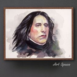 original watercolor painting professor, severus snape, harry potter, hogwarts school, wizards, magician, magic, film,
