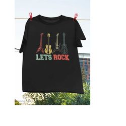 lets rock rock n roll guitar vintage t-shirt, guitar shirt, rock and roll shirt, string instrument shirt, electric guita